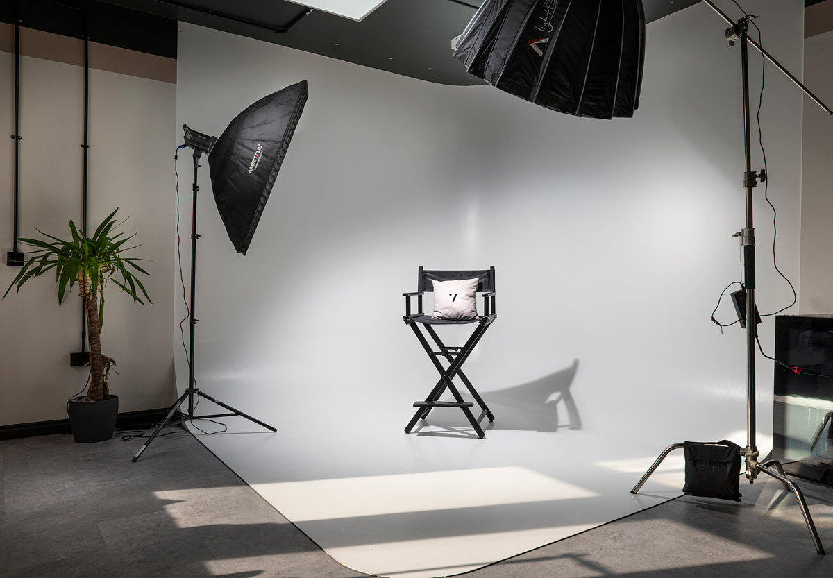 White infinity cove photography and video studio with lighting at Seven Studios, Doncaster